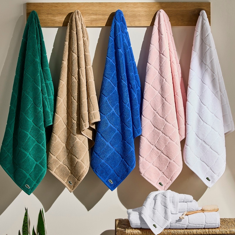 Lacoste Croc Scale 100% Cotton Bath Towel, Hand Towel, and Washcloth