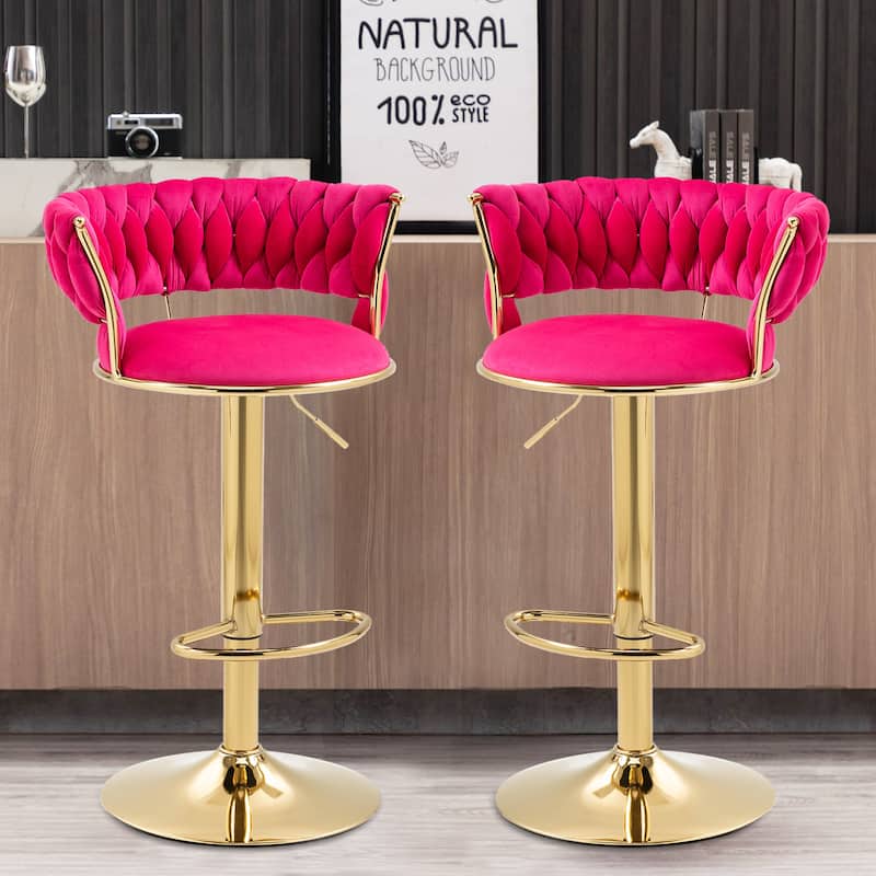 HOMEFUN Velvet Adjustable Height Swivel Armless Bar Stools With Golden Footrest(set of 2)