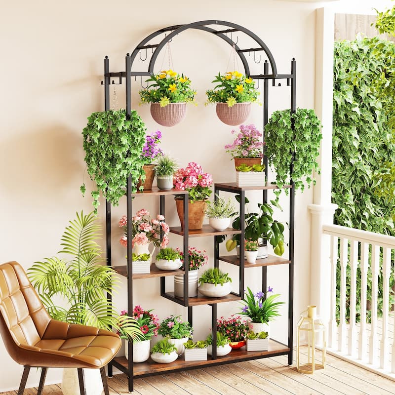 Heavy Duty Large Metal Plant Stand Flower Rack with Arched Top - 75" x 40" x 12"