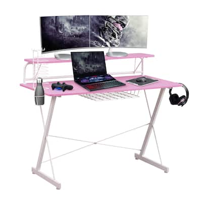 High-tech TS-200 Carbon Computer Gaming Desk with Shelving