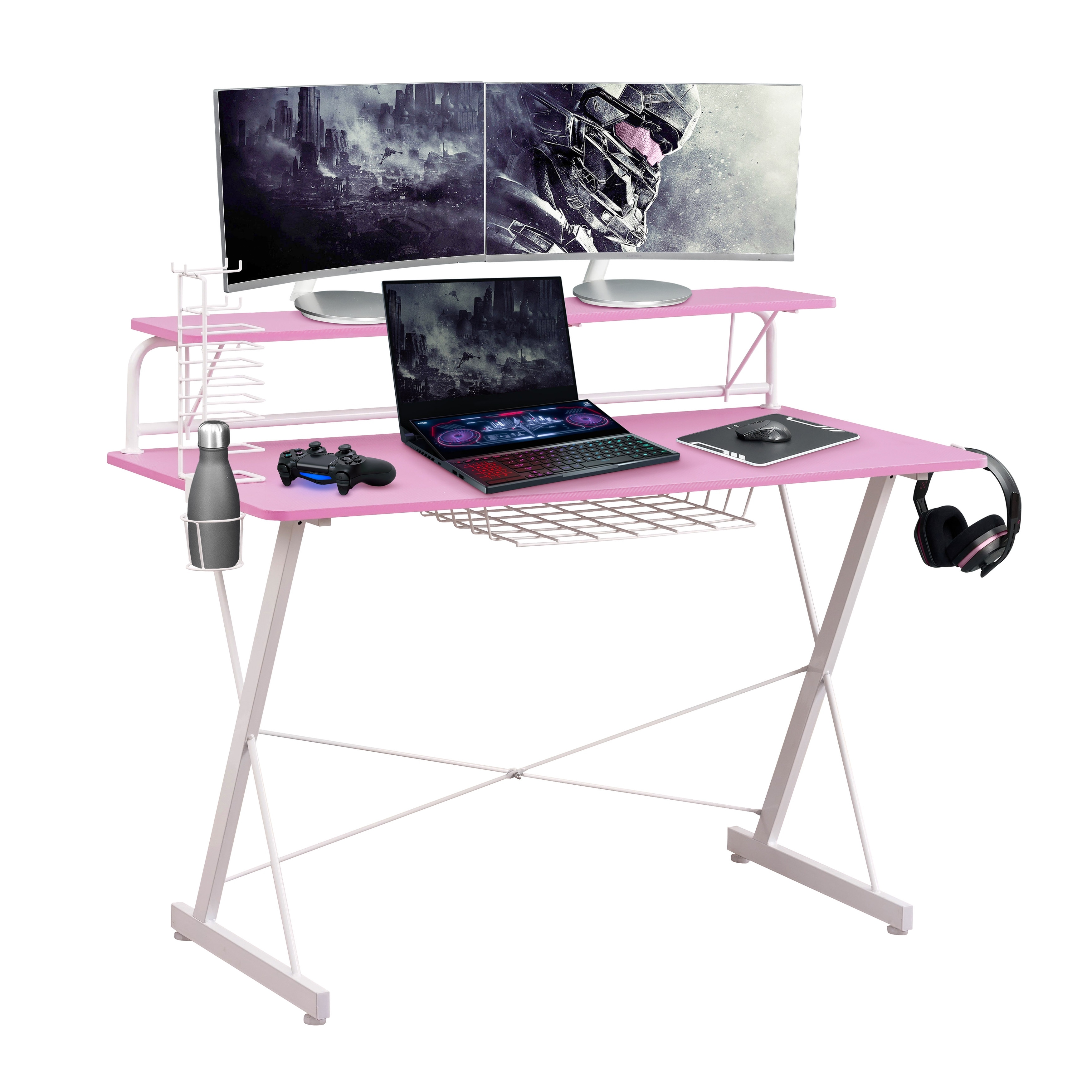 High-tech TS-200 Carbon Computer Gaming Desk with Shelving