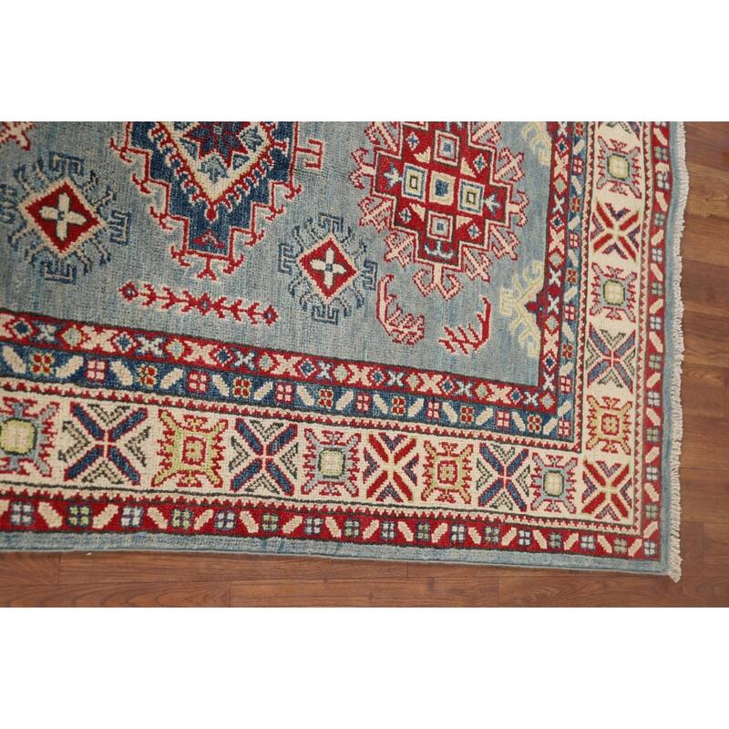 Geometric Blue Kazak Accent Rug Hand-Knotted Wool Carpet - 3'4" x 5'3"