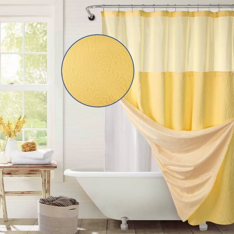 Starburst Crinkle Shower Curtain with Snap-in Liner 12 Hooks Included
