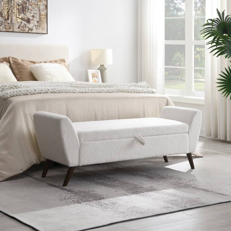 60"Modern Storage Bench with Mid-Centruy Wood Legs,Bench with Storage for Living Room & Bedroom,Comfort Padded