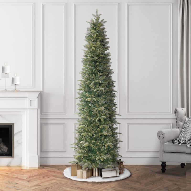 Puleo International 7.5' Pre-Lit Artificial Yardley Spruce Pencil Tree with 350 Dual-Color LED Lights