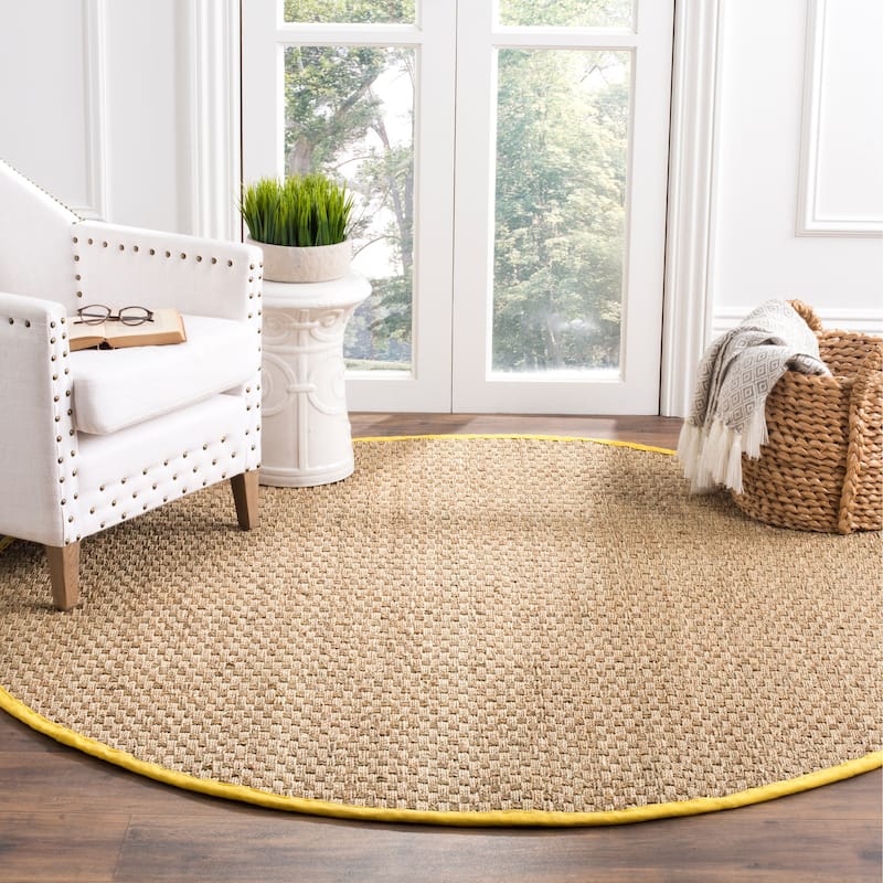 SAFAVIEH Natural Fiber Marina Basketweave Seagrass Rug - 6' Round - Natural/Gold - Round