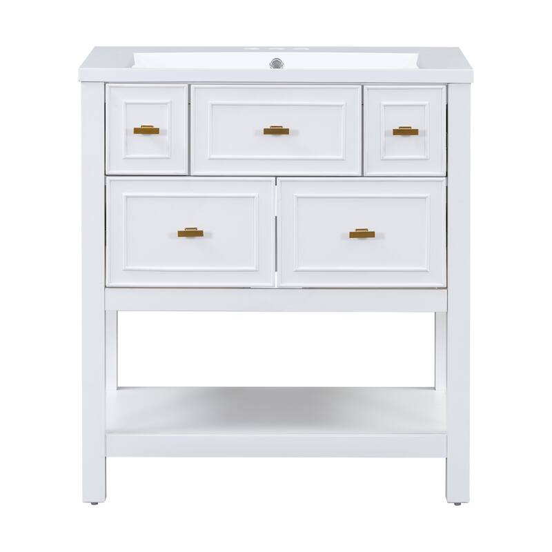 Free Standing Single Vanity Set with 5 Drawers