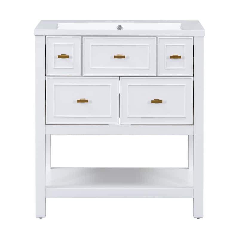 MDF Bathroom Vanity with Free Standing Single Vanity Set with 5 Drawers - 30" x 18" x 33"