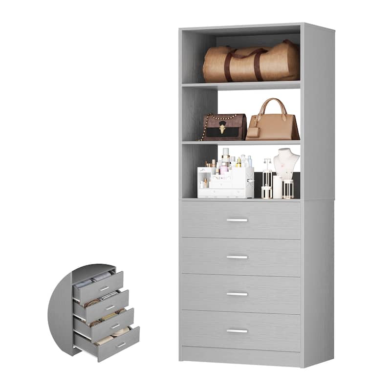 Freestanding Closet Organizer with 4 Drawers and 4 Shelves, Wooden Closet System for Walk-in Closet