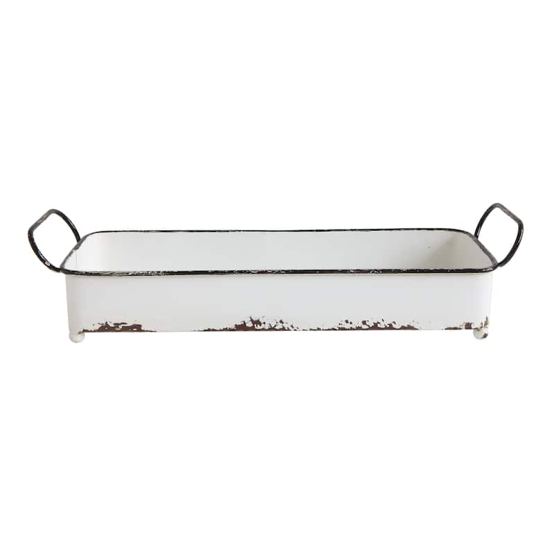 Decorative Metal Tray with 2 Handles - White