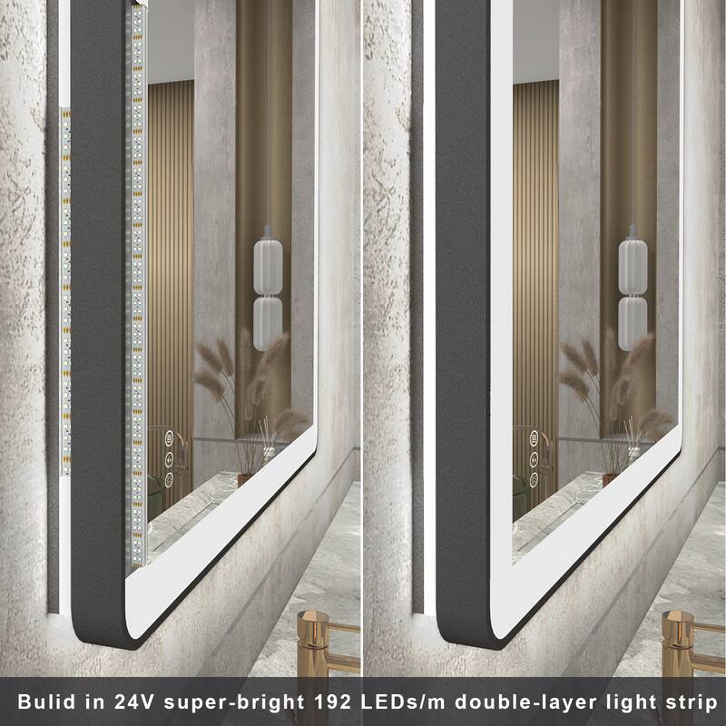 KIOTEE Rectangular Framed Front & Back LED Lighted Anti-Fog Tempered Glass Bathroom Vanity Mirror with ETL and 3-Year Warranty