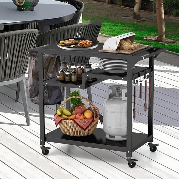 Costway Rolling Grill Cart 3Shelf BBQ Table Pizza Oven Stand with