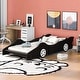 preview thumbnail 1 of 28, Children's Platform Bed Twin Size Racing Car Bed with Guardrail, Pine Wood Frame, Slats Support and Fun Wheel Design Black - Twin
