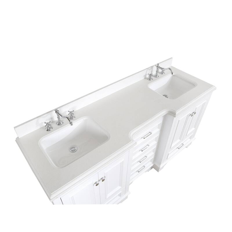 KitchenBathCollection Nantucket 72" Double Bathroom Vanity with Quartz Top