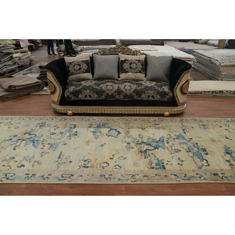 Hand Knotted Oriental 100% Wool Carpet Traditional Floral Multi-Colored Art Deco Runner Rug - 14' 3'' X 4' 8''