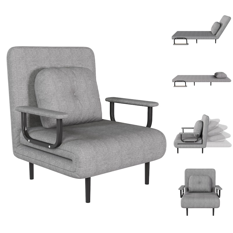 Folding Sofa Bed 3-in-1 Convertible Chair, Lounge Chair with 5-Position Adjustable Backrest, Sleeper Bed with Pillow
