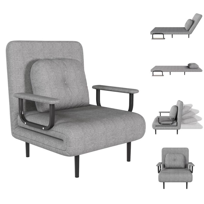 Roomfitters 5 in 1 Folding Sofa Bed Chair, 5 Position Adjustable Sleeper with Pillow for Living Room, Bedroom or Office, Gray
