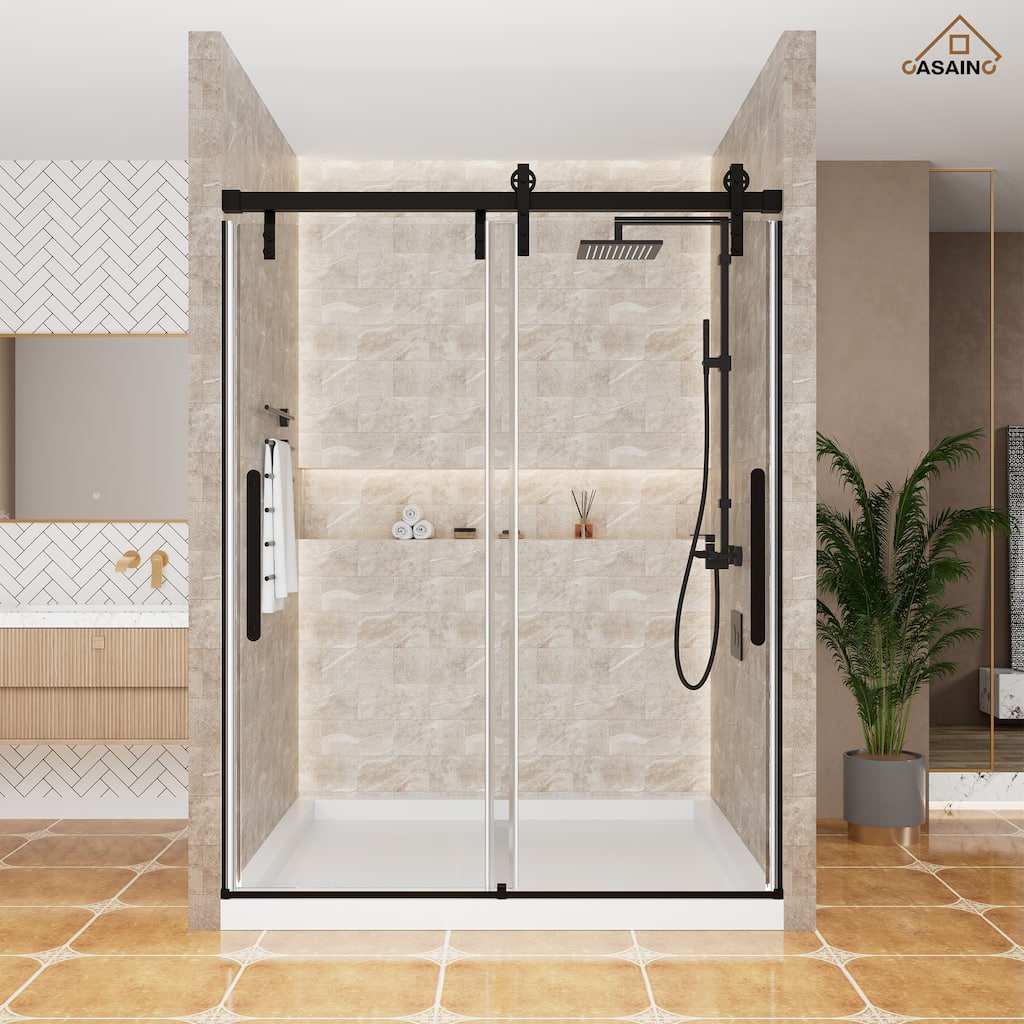 60 in. W x 76 in. H Frameless Shower Door with Tempered Glass