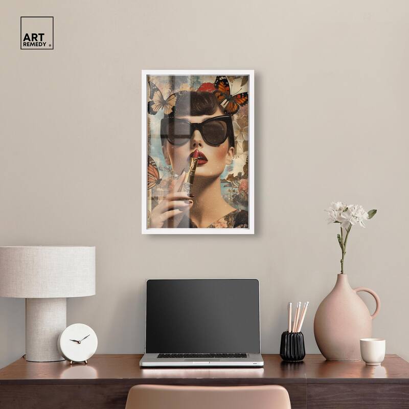 Iconic Lady Butterfly Collage II Shadowbox by Art Remedy