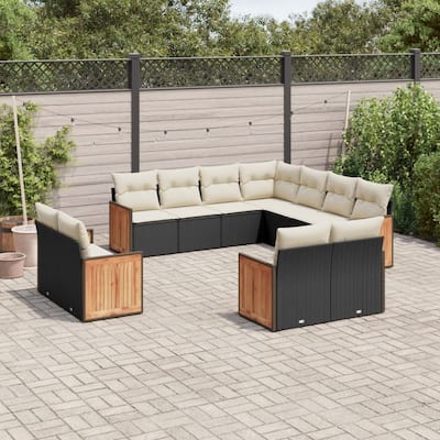 vidaXL Patio Sofa Set with Cushions Outdoor Conversation Furniture Poly Rattan