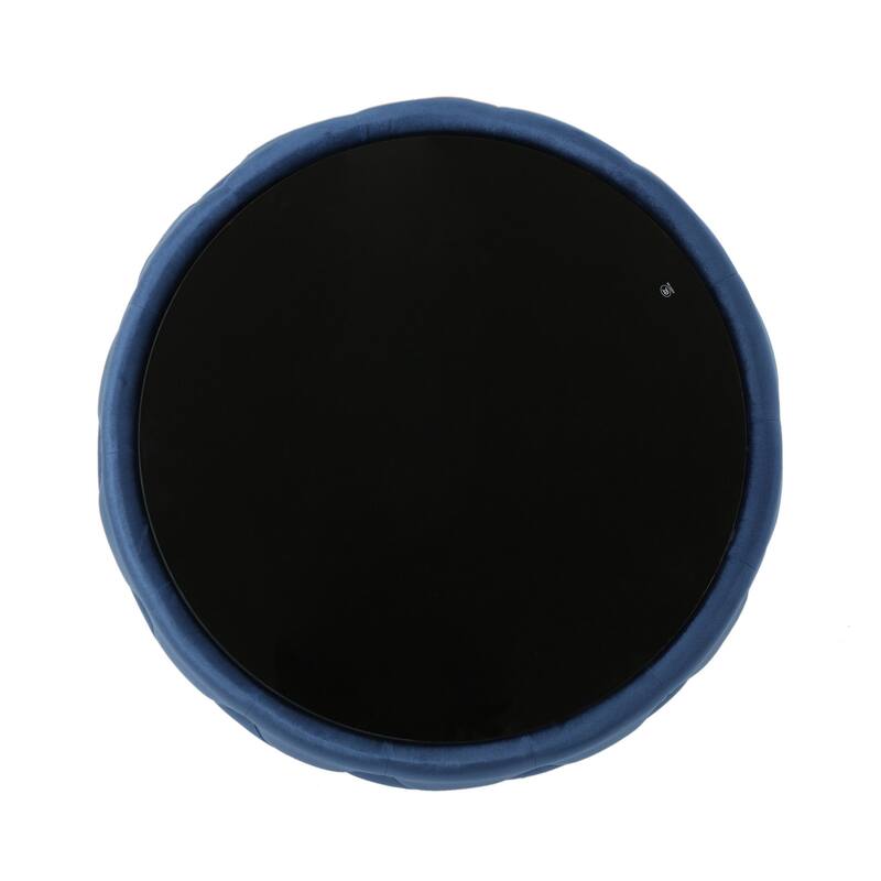 Pirana Ottoman Coffee Table, Blue Tuft Velvet, 30 Inch Tempered Glass