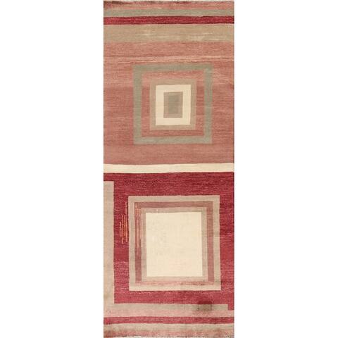 Geometric Gabbeh Kashkoli Oriental Runner Rug Hand-knotted Wool Carpet - 2'5" x 6'10"