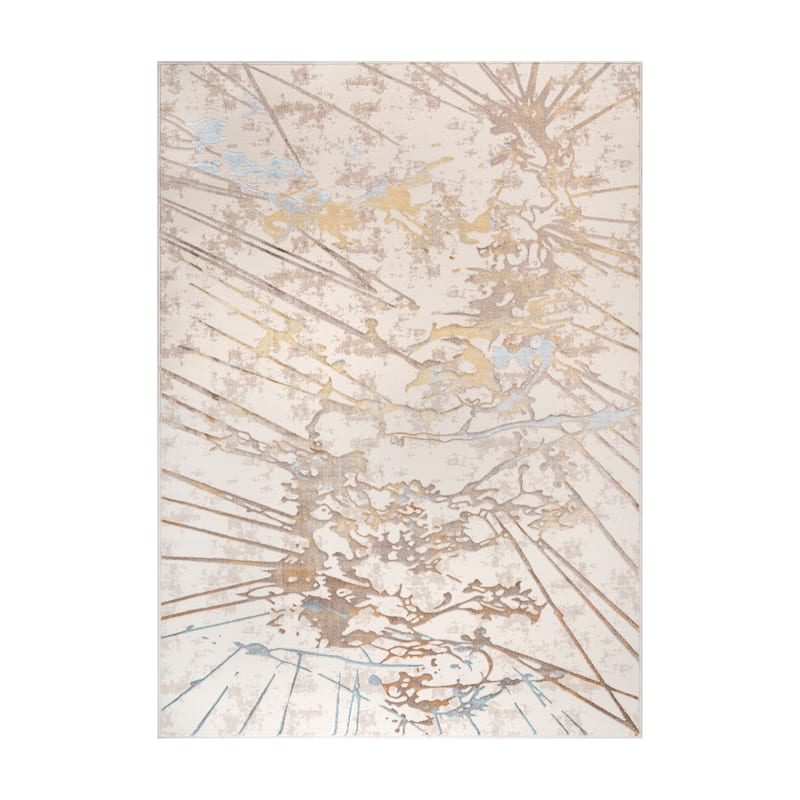 London Collection Cream/ Brown Abstract Area Rug - 5'3 x 7'3