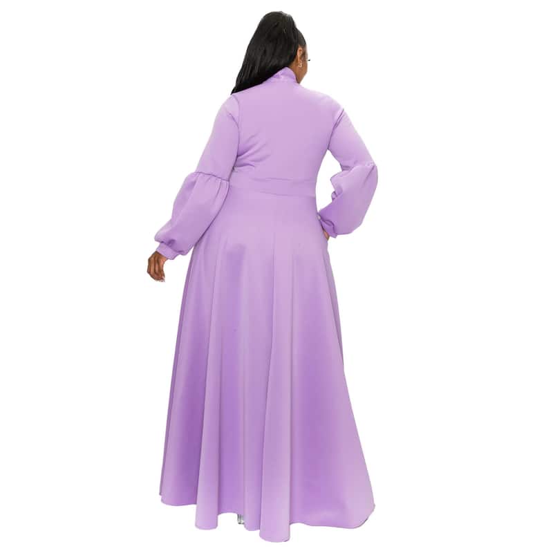L I V D Women's Plus Size Bella Donna Dress with Ribbon and Bishop Sleeves