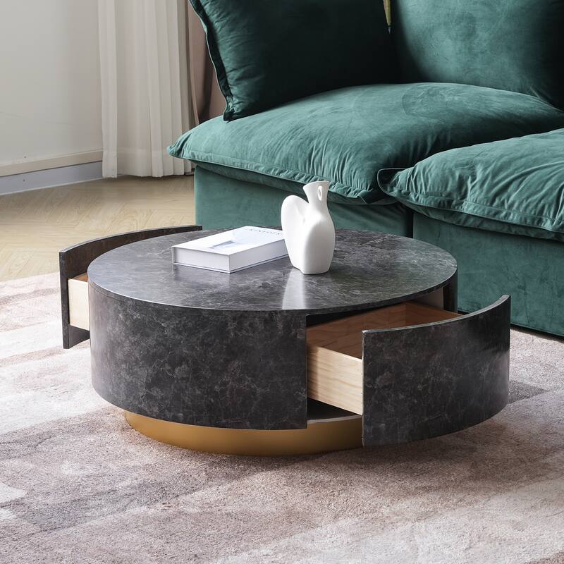 33.47'' Modern Round Coffee Table with 2 large Drawers Storage Accent Table