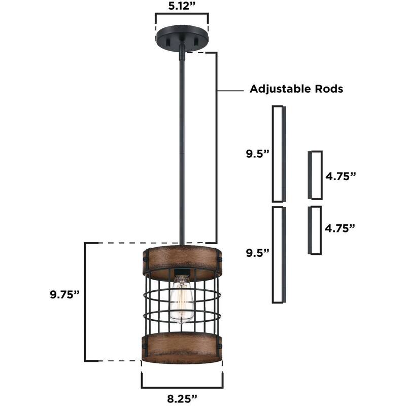 Westinghouse Lighting Langston One-Light Matte Black and Barnwood Indoor Pendant