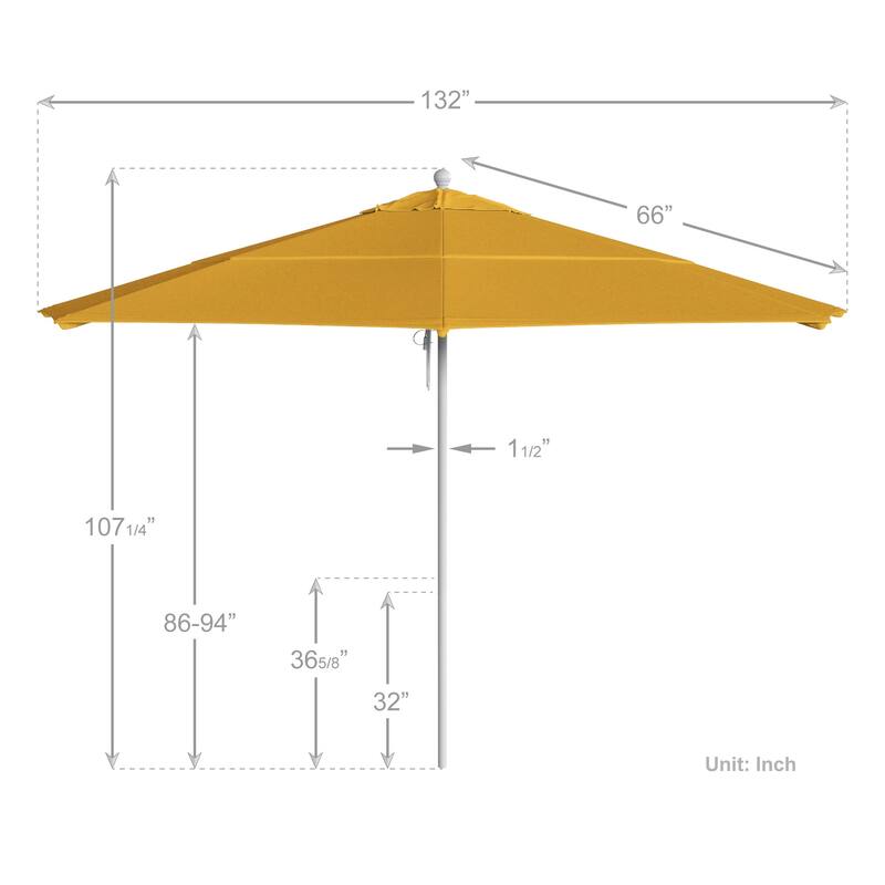 California Umbrella 11' Rd Aluminum Frame, Fiberglass Rib Market Umbrella, Push Open, White Finish, Pacifica Fabric
