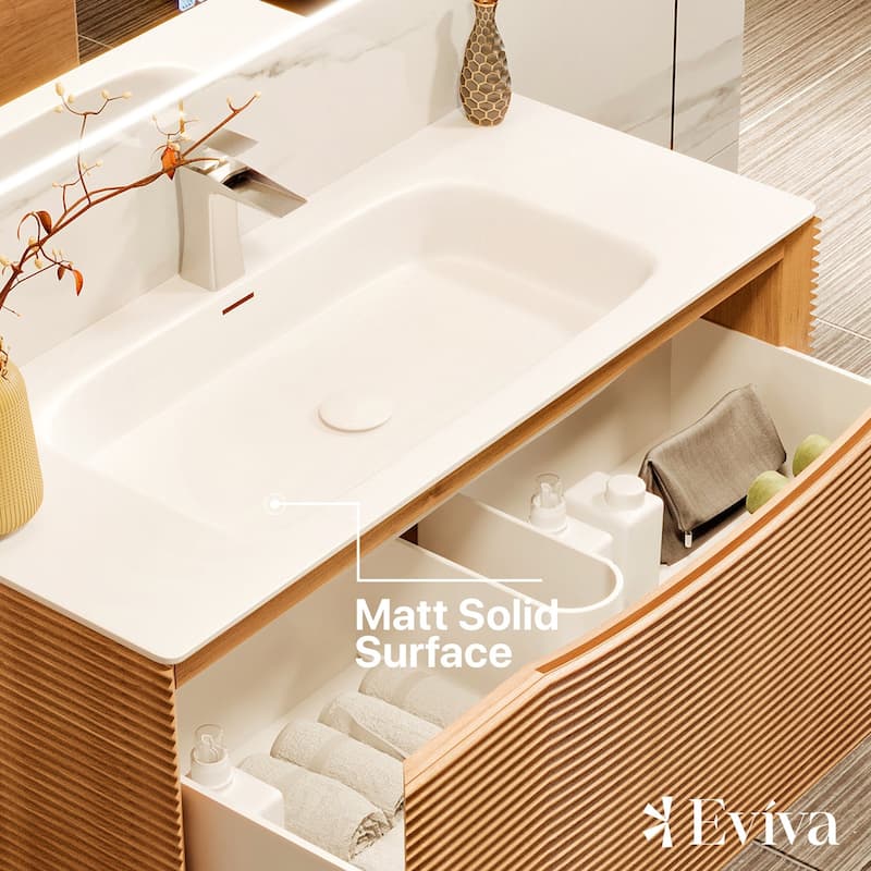 Leah 39 in. Medium Oak Bath Vanity with Solid Surface Top & Integrated Sink