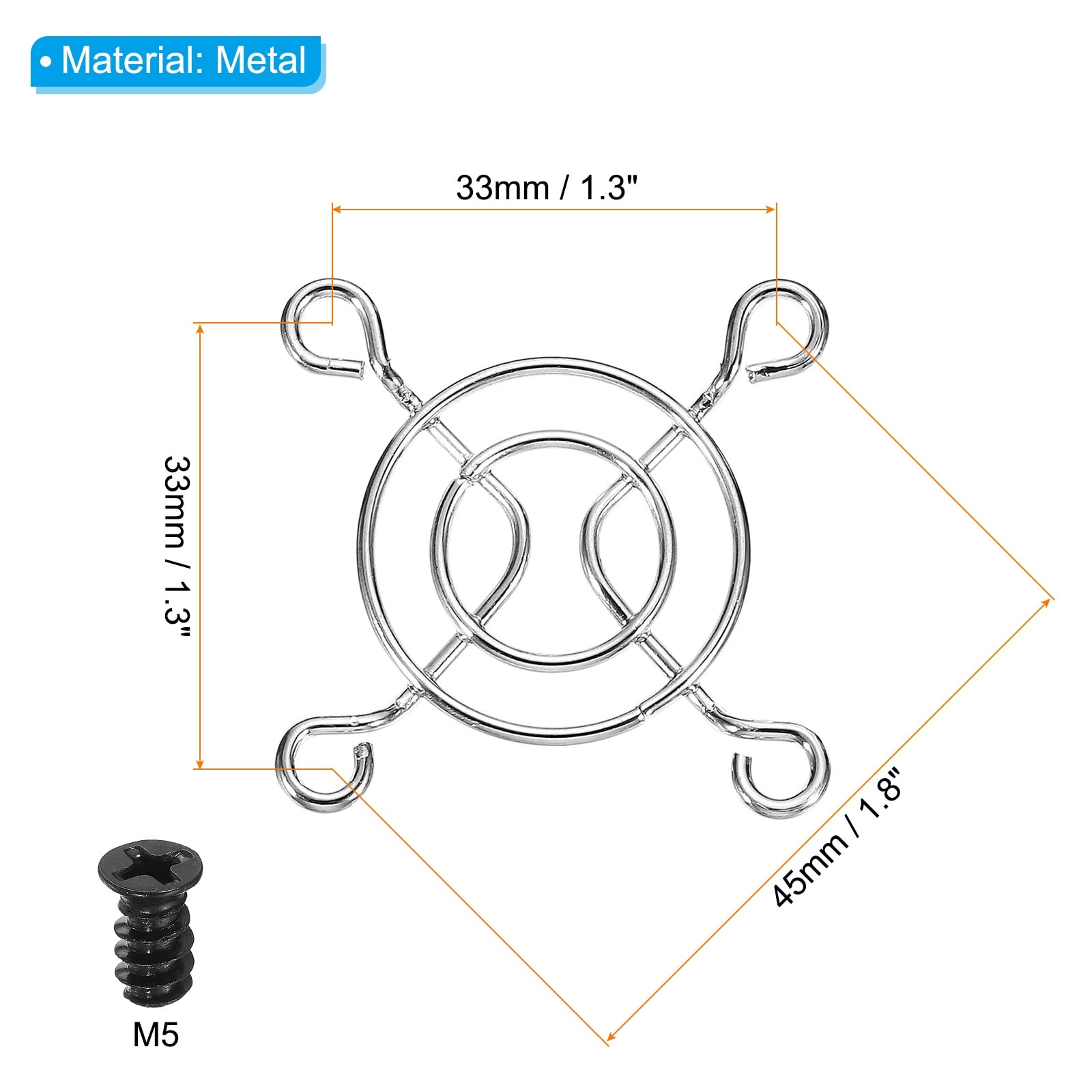 40mm Fan Finger Grill, 8 Pack Metal Grill Protector Guard with Screw, Silver