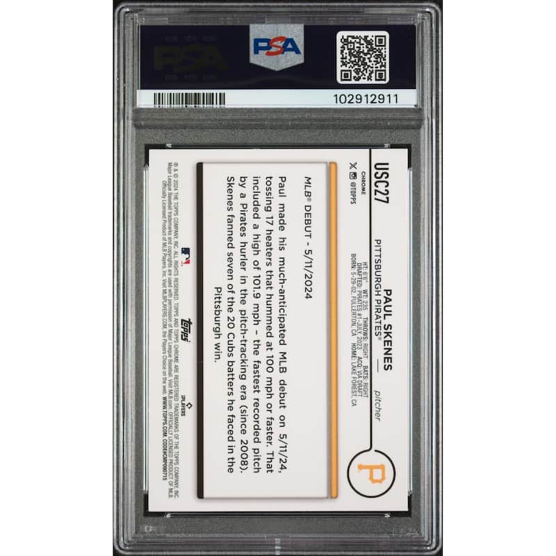 Paul Skenes 2024 Topps Chrome Update Baseball Rookie Card #USC27 Graded PSA 10 - 8' x 11'