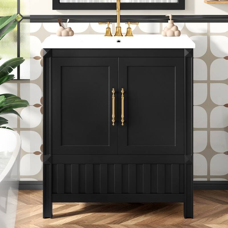 30" Bathroom Vanity with Sink, Drawers, Doors & Storage Shelves