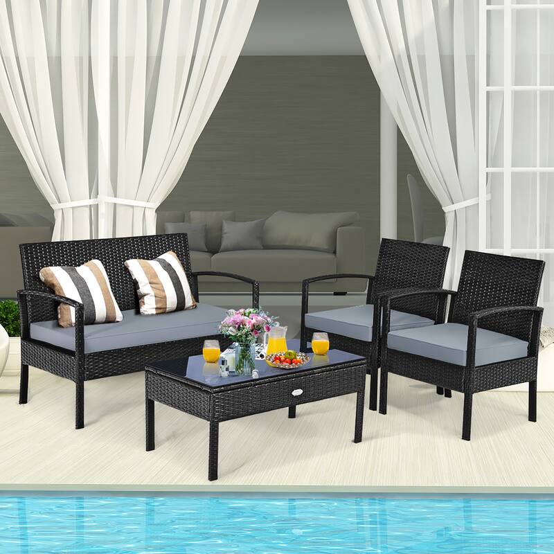Costway 8PCS Patio Rattan Furniture Set Garden Deck - See Details