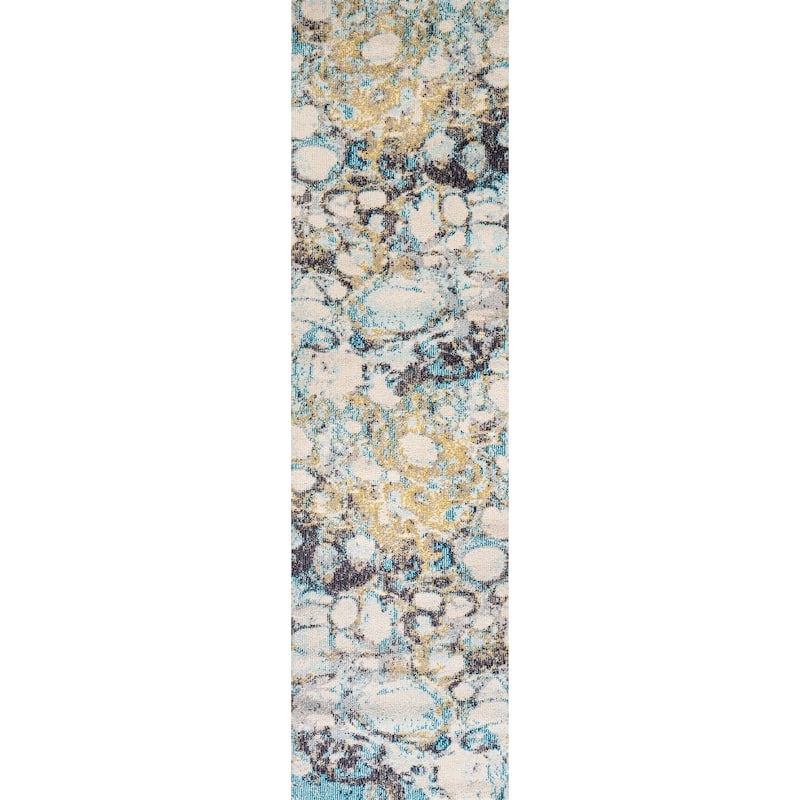 JONATHAN Y Linear Marbled Abstract Area Rug - 2 X 8 - Blue/Beige