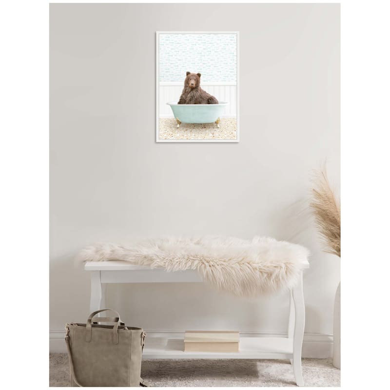 Kate and Laurel Sylvie Bear in Little Fish Bathtub Framed Canvas by Amy Peterson