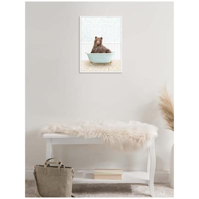 Kate and Laurel Sylvie Bear in Little Fish Bathtub Framed Canvas by Amy Peterson