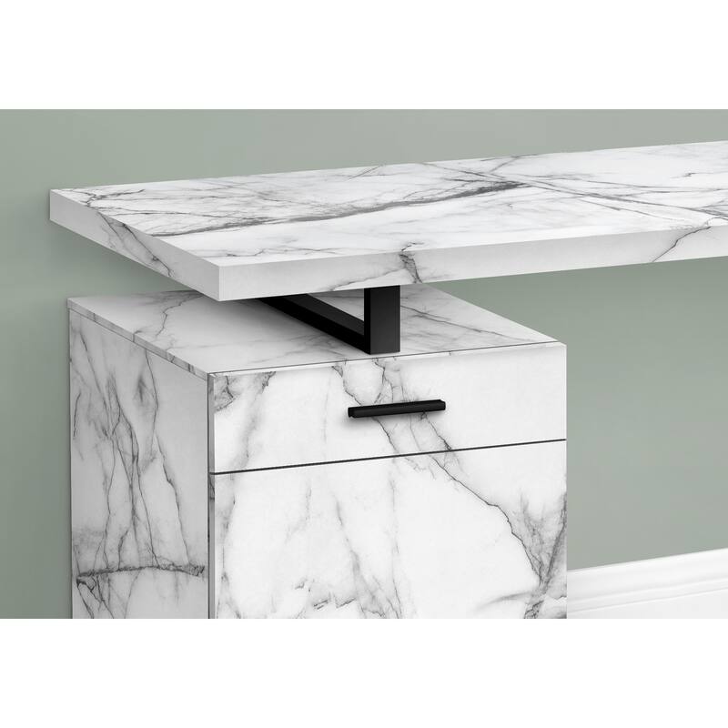 Computer Desk, Home Office, Laptop, Left, Right Set-up, Storage Drawers, 48"l, Work, White Marble Look Laminate - White
