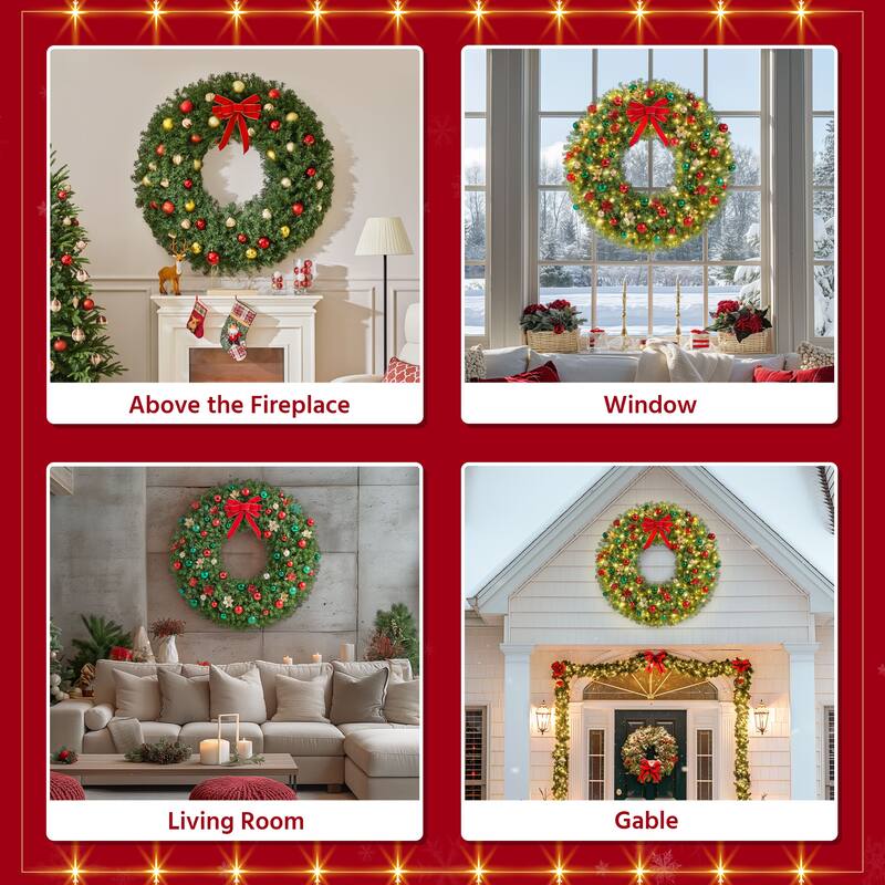 Yaheetech 60in Pre-lit Christmas Wreath Holiday Decoration with 300 LED Lights & 1026 Tips - 5ft