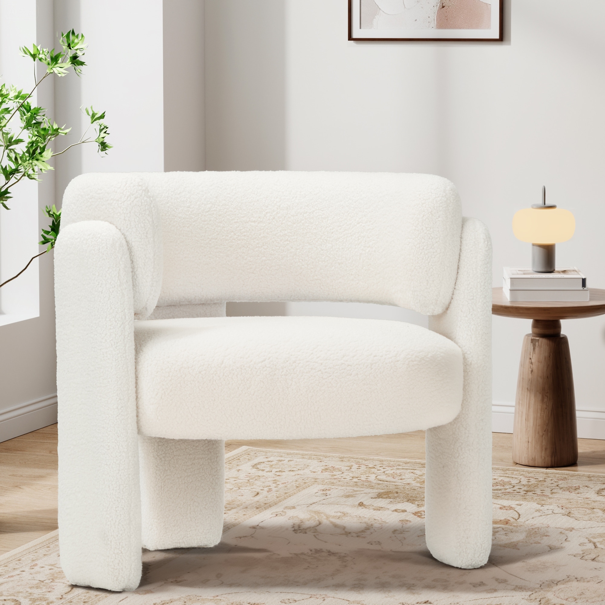 3-Leg Accent Chair Plush Velvet Upholstery Modern Lounge Armchair