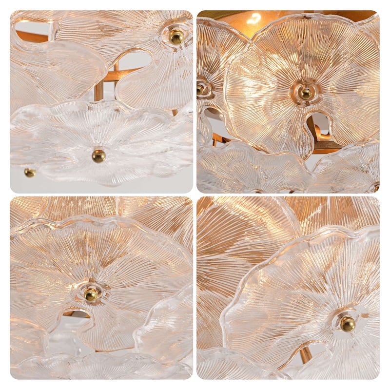 Emilia 4-Light Brushed Brass Flower Crystal Glass Flush Mount - 18.5 inches in diameter x 9 inches H
