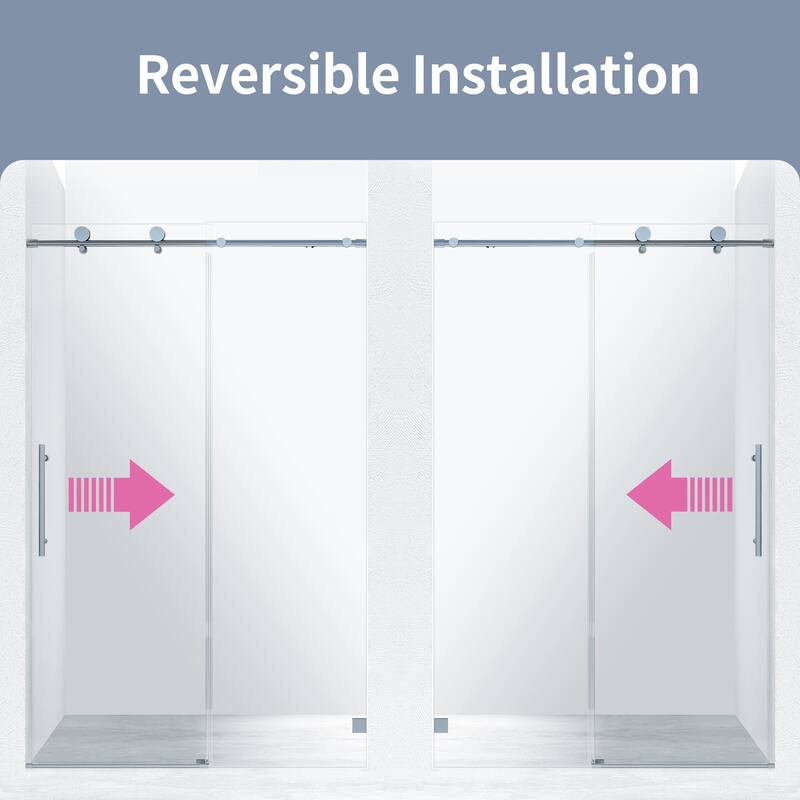 46-48" Frameless Sliding Shower Door with Soft-Close, 8mm Tempered Glass, Adjustable Single Bypass Design - 48x76"