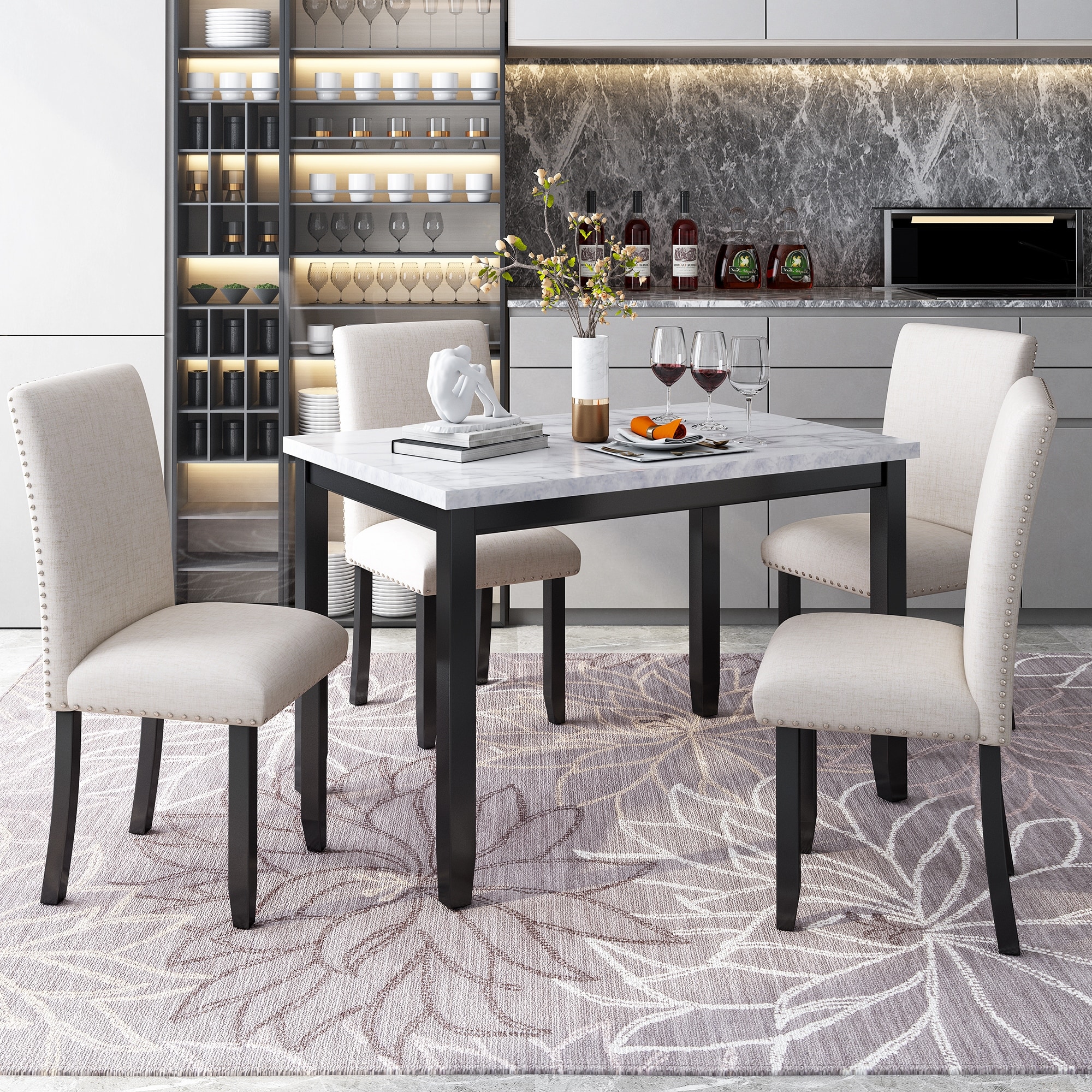 High marble sales dining table set
