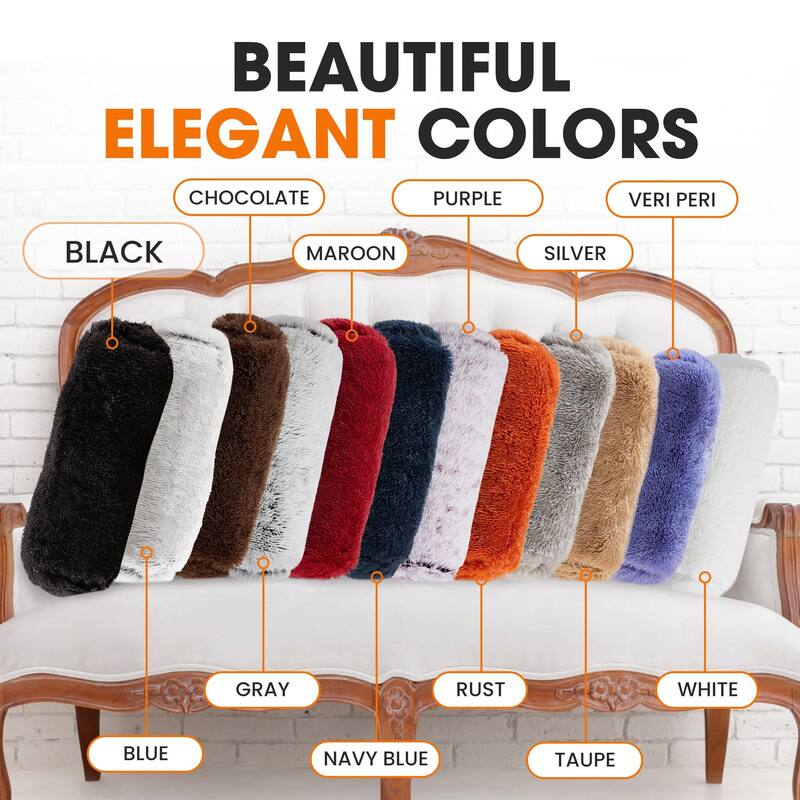 Cheer Collection 8" x 24" Set of 2 Shaggy Long Hair Bolster Pillows