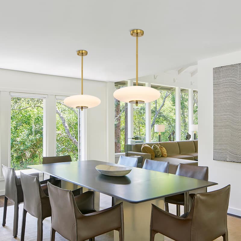 Caio Brass Pendant Light with Oval Disk Frosted Glass Shade