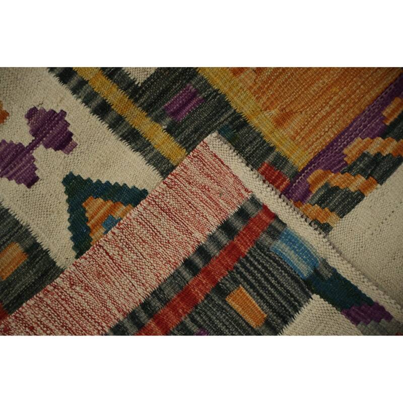Hand Woven Oriental 100% Wool Carpet Southwestern Tribal Multi-Colored Kilim Area Rug - 11' 4'' X 8' 4''