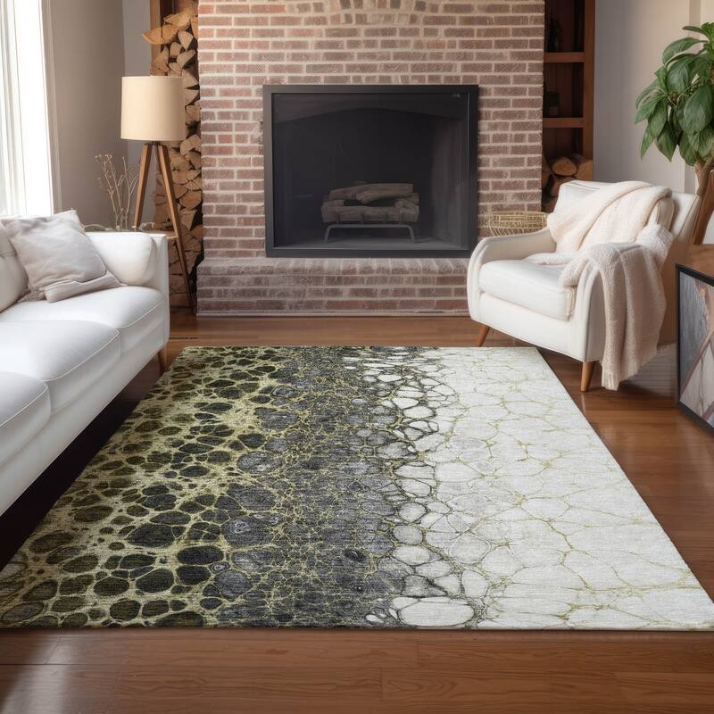 Machine Washable Indoor/ Outdoor Chantille Abstract Cobblestone Rug