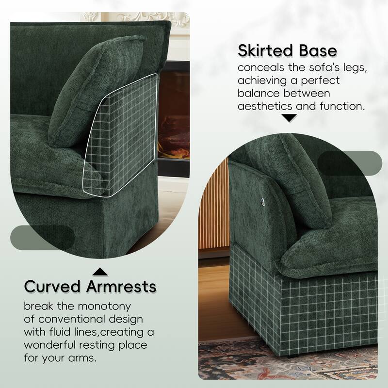 Roomfitters 47.2" Oversized Accent Chair, Chenille Armchair with Deep Wide Seat, Throw Pillows, Modern Lounge Sofa